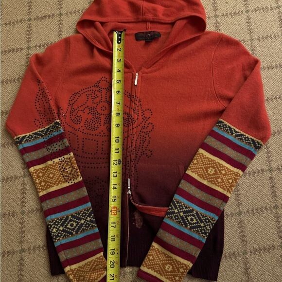 RAW Cashmere deep orange ombre hoodie with crystal and embellished details S - Picture 7 of 16